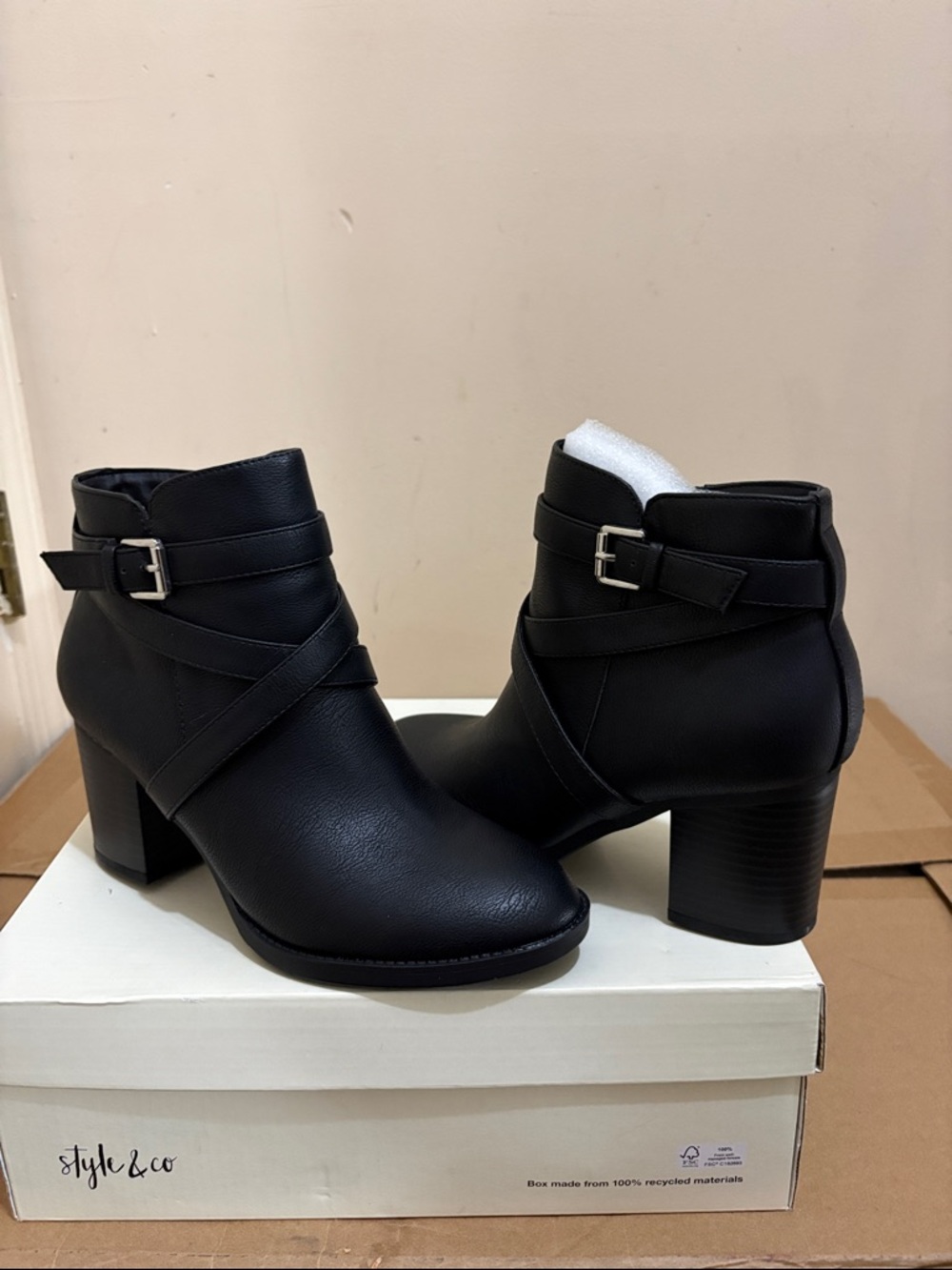 Style & Co. Black Ankle Booties with Wrap Strap and Buckle